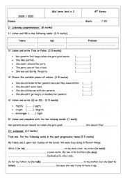 English Worksheet: mid term test n 2 8th form