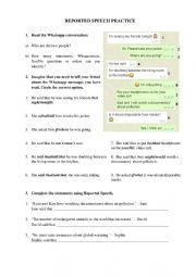 English Worksheet: Reported Speech: statements, questions and orders