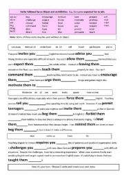 English Worksheet: verb patterns