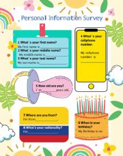 English Worksheet: Personal Information Survey