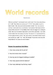 English Worksheet: World records