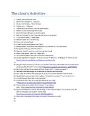 English Worksheet: activities in the class
