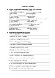 English Worksheet: Relative pronouns and relative clauses