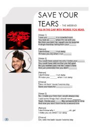 English Worksheet: The Weeknd Song Gap Fill SAVE YOUR TEARS
