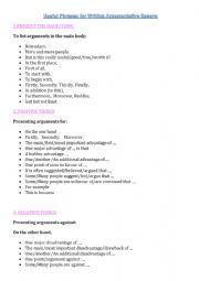 English Worksheet: ARGUMENTATIVE ESSAY