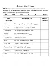 English Worksheet: Object pronouns