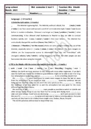 English Worksheet: Mid of term test 9th form 