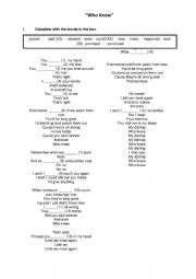 English Worksheet: SIMPLE PAST SONG
