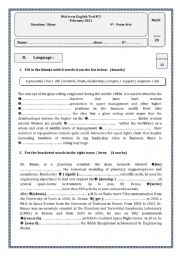 English Worksheet: 4th form mid-term test N2