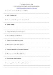 English Worksheet: Oral comprehension about Quokkas