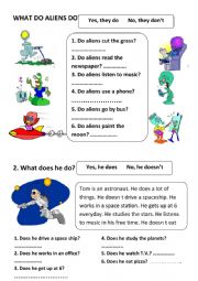 English Worksheet: What do aliens do?