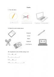 English Worksheet: School Objects