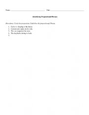 English Worksheet: identifying prepositional phrases