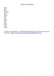 English Worksheet: Skeleton with Vocabulary and Labels