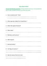 English Worksheet: Quizz about Ireland