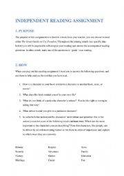 English Worksheet: Independent Reading Assignment