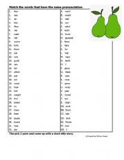 English Worksheet: Homophones matching game