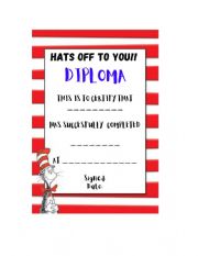 DIPLOMA END OF SCHOOL CAT IN THE HAT