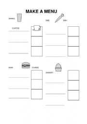 English Worksheet: MAKE A MENU