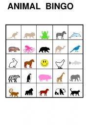 English Worksheet: Animal Bingo 2