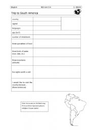 English Worksheet: trip trough south america