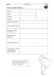 English Worksheet: trip trough south america