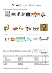 English Worksheet: pair work is there/are there... in your house