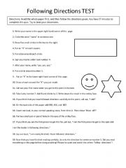 English Worksheet: Following directions test