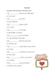 English Worksheet: Wh question Exercise