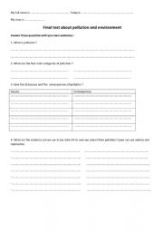 English Worksheet: pollution and environment