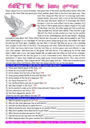 English Worksheet: A fable: Gertie the Lazy Goose