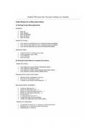 English Worksheet: Useful Phrases for Formal Letters