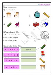 Classroom Items Worksheet