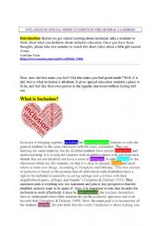 English Worksheet: Special needs education - inclusion in standard schooling 