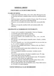 English Worksheet: COUNTABLE &UNCOUNTABLE NOUNS