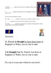 English Worksheet: Passives with reporting verbs and Saint Patrick