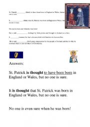 English Worksheet: Passives with reporting verbs and Saint Patrick