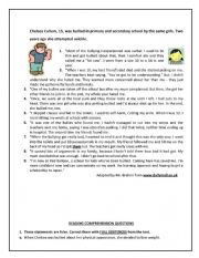 Bullying and suicide attempt - reading comprehension exercises