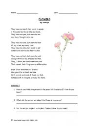 Poetry comprehension worksheet - FLOWERS