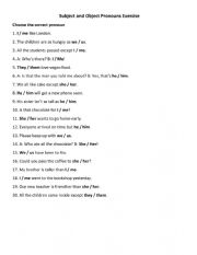 English Worksheet: SUBJECT AND OBJECT PRONOUNS