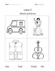 English Worksheet: Letter V match and color