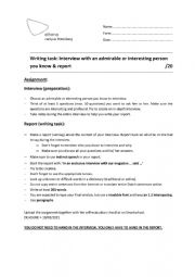English Worksheet: Writing task: Interview & report (indirect speech)