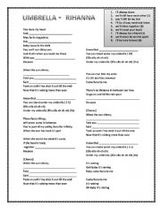 English Worksheet: Umbrella Rihanna - Simple future