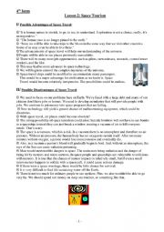 English Worksheet: tourism in the space