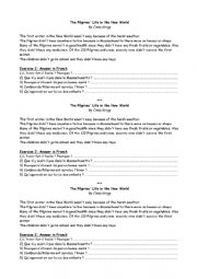 English Worksheet: Thanksgiving : life in the new world
