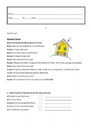 English Worksheet: House; There is/are; Prepositions of place