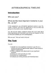 English Worksheet: Autobiography instructions