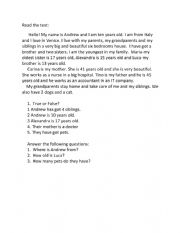 English Worksheet: Reading comprehension