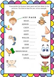 English Worksheet: Unscramble Body Parts 