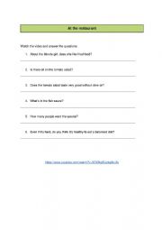 English Worksheet: At the restaurant conversation
